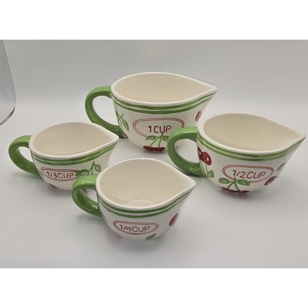 Pier One Imports Ceramic Cherry Measuring Cup‎ Set Of Four Complete -774/A4